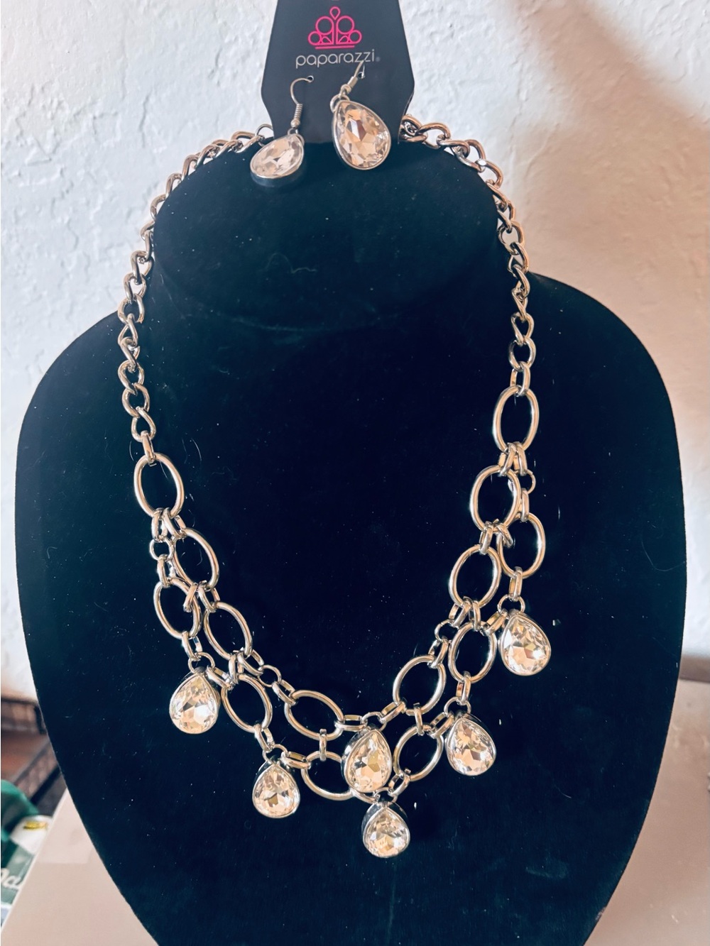 paparazzi Silver Clear Teardrop Necklace and Earring Set